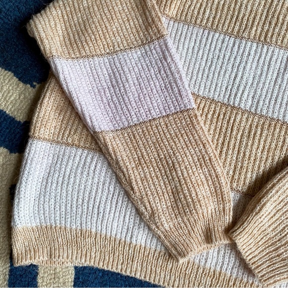 🍂 ONLY IVORY TAN METALLIC STRIPE CHUNKY KNIT SWEATER! - Picture 15 of 16